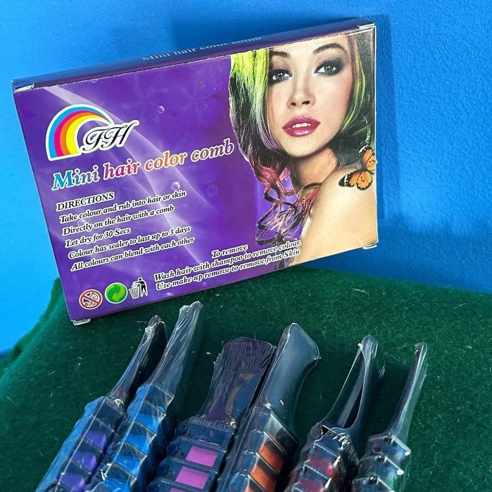 Mini Hair Color Comb Temporary Hair Dye Set 6 Colors Easy Wash-Out Styling Tool